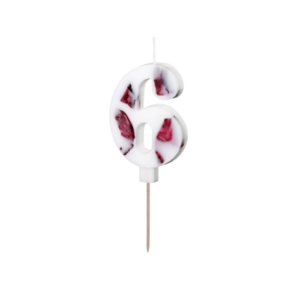 Number Candle 6 - White with Flowers